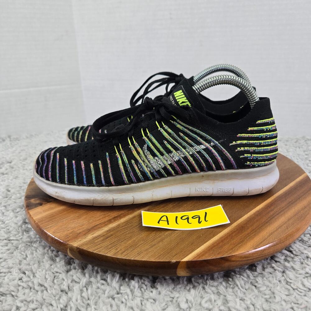 Nike Womens 9 Free Rn Flyknit Black Multi Athletic Gym Running Shoe 831070-003
